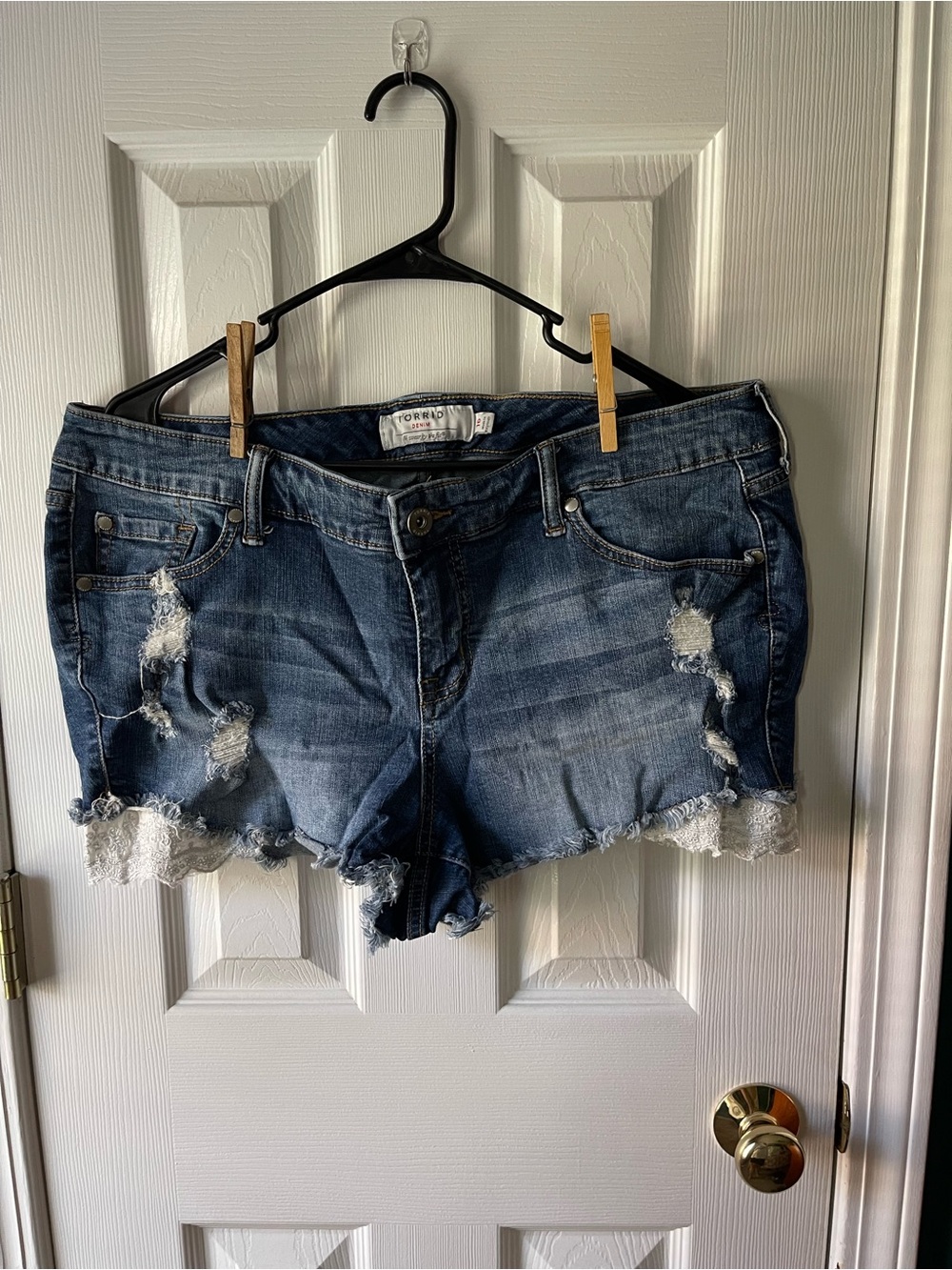 torrid Distressed Denim Shorts with Lace Trim - Blue